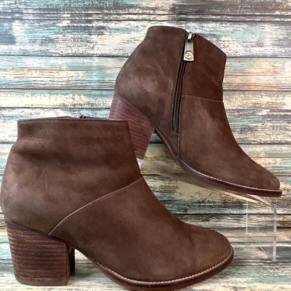 Blondo Ankle Boot Size 8.5 Waterproof Khaki Nubuck Leather Zip Casual Block Heel - Picture 1 of 11